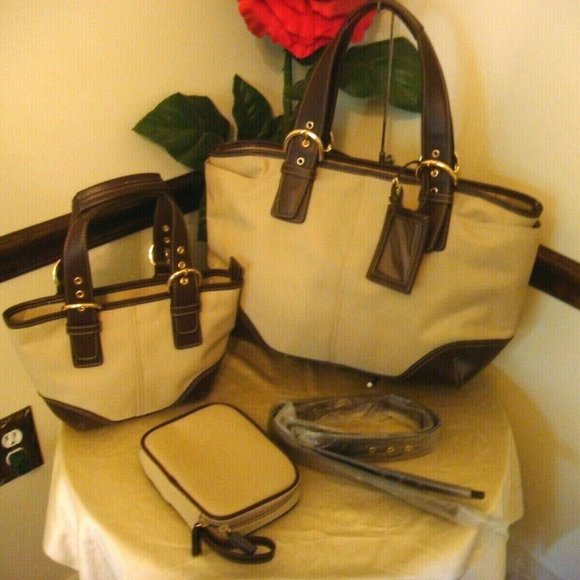 NWOT Simply Go NYLON Tote Shoulder Bag, Purse, Make Up Bag Brown/Tan - Picture 11 of 11